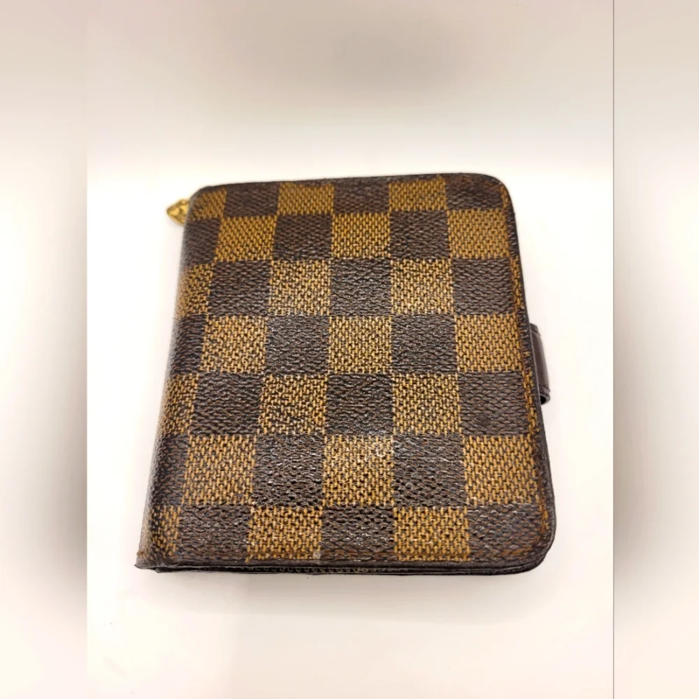 LOUIS VUITTON Folded Compact Zip Damier Ebene Brown PVC Wallet